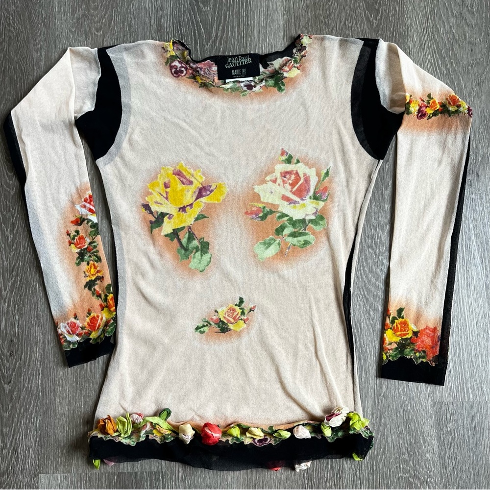 JEAN PAUL GAULTIER Floral Mesh Shirt SZ S
